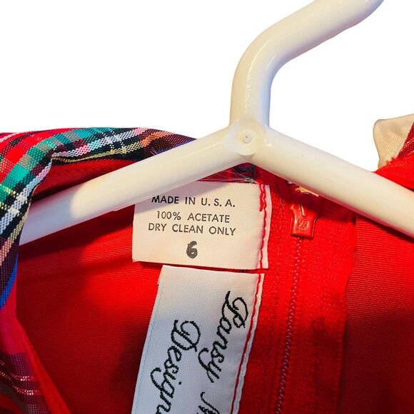 Vintage Pansy Mar Designs Girls Dress Red Plaid Black Flower Accent & Capelet S - Picture 4 of 4